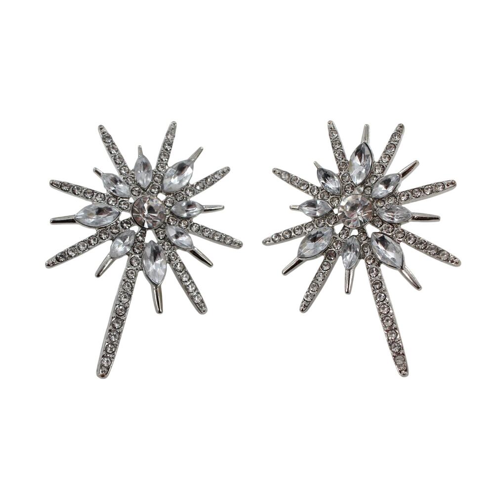 Daisy Fuentes Silver Rhinestone Luxury Post Earrings #DF1 - Picture 3 of 4